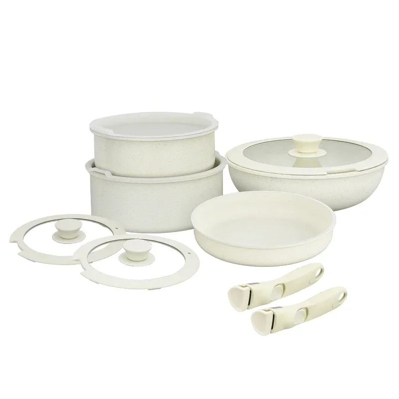 %a voor pannenset Anti-aanbakpotten en pannenset met verwijderbare handgrepen Ruimtebesparende keukenkookset Siliconen deksels