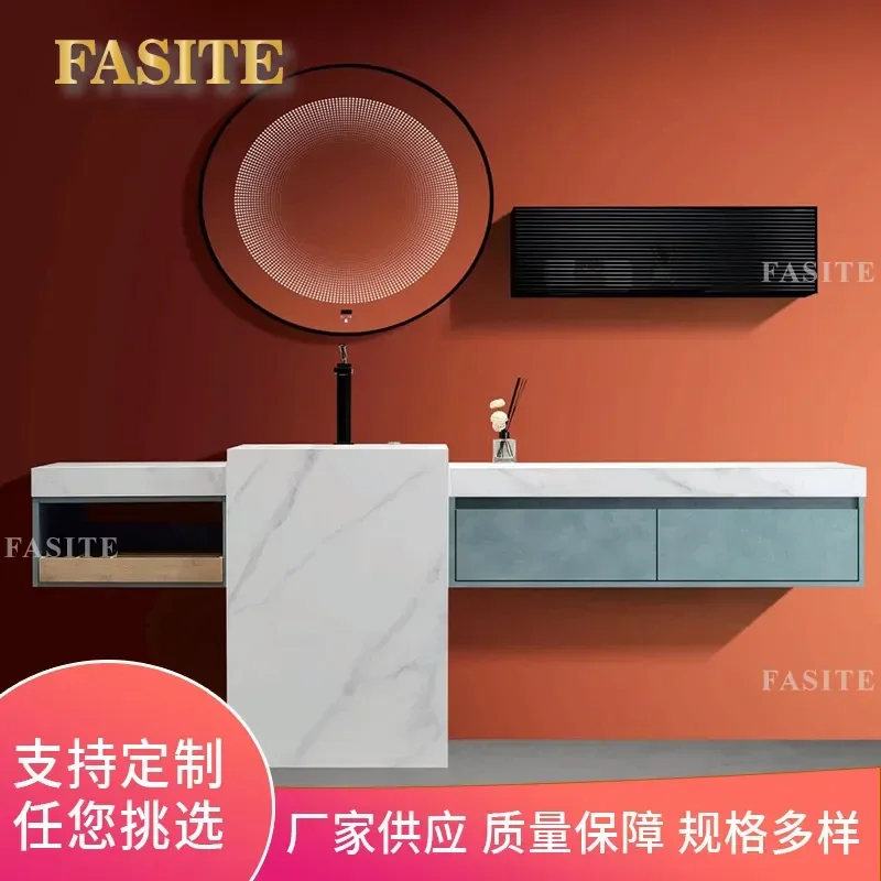 For Wall Mounted Bathroom Cabinet Modern Simple Hanging Vanity with Seamless Splicing Rock Slab Basin Washbasin Storage