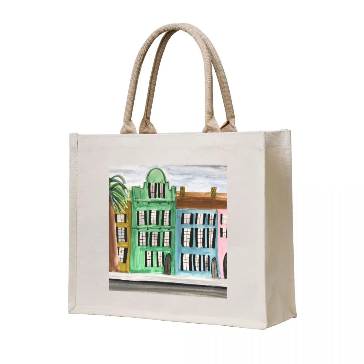 

Charleston Rainbow Row watercolor Tote Bag supermarket folding bag Gift bag woman shopping