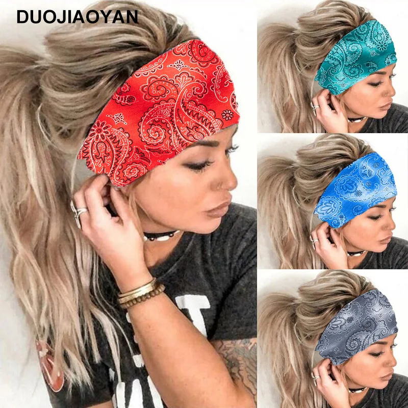 

Europe And America Cross Border New Bohemian Cashew Print Hair Band Elastic Wide-Brimmed Ethnic Style Sport Headband For Women