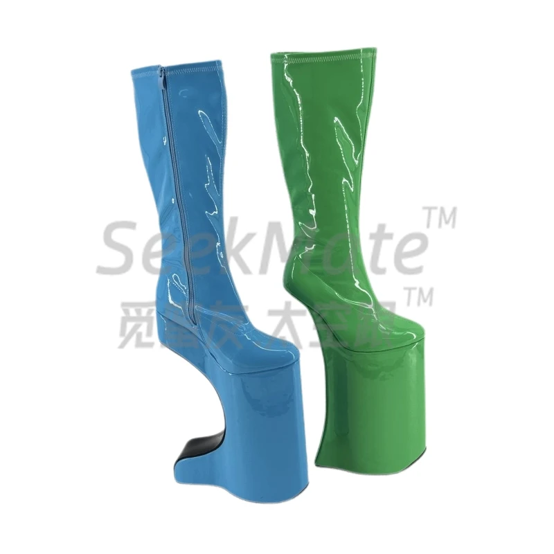 30cm European and American cosplay sexy curved bow shaped knee high boots wrapped shoes queen size 41-46 custom super high heels