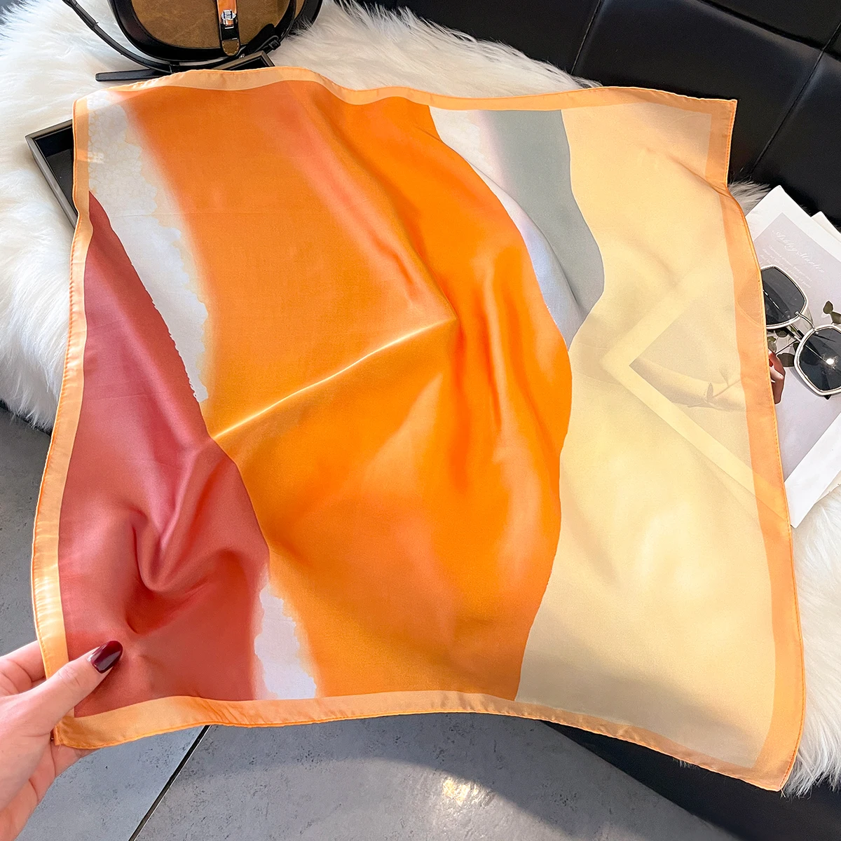 

Шелковый платок с цветным принтом для женщин, летний фулярд, бандана, хиджаб, мягкий шейный платок-косынка