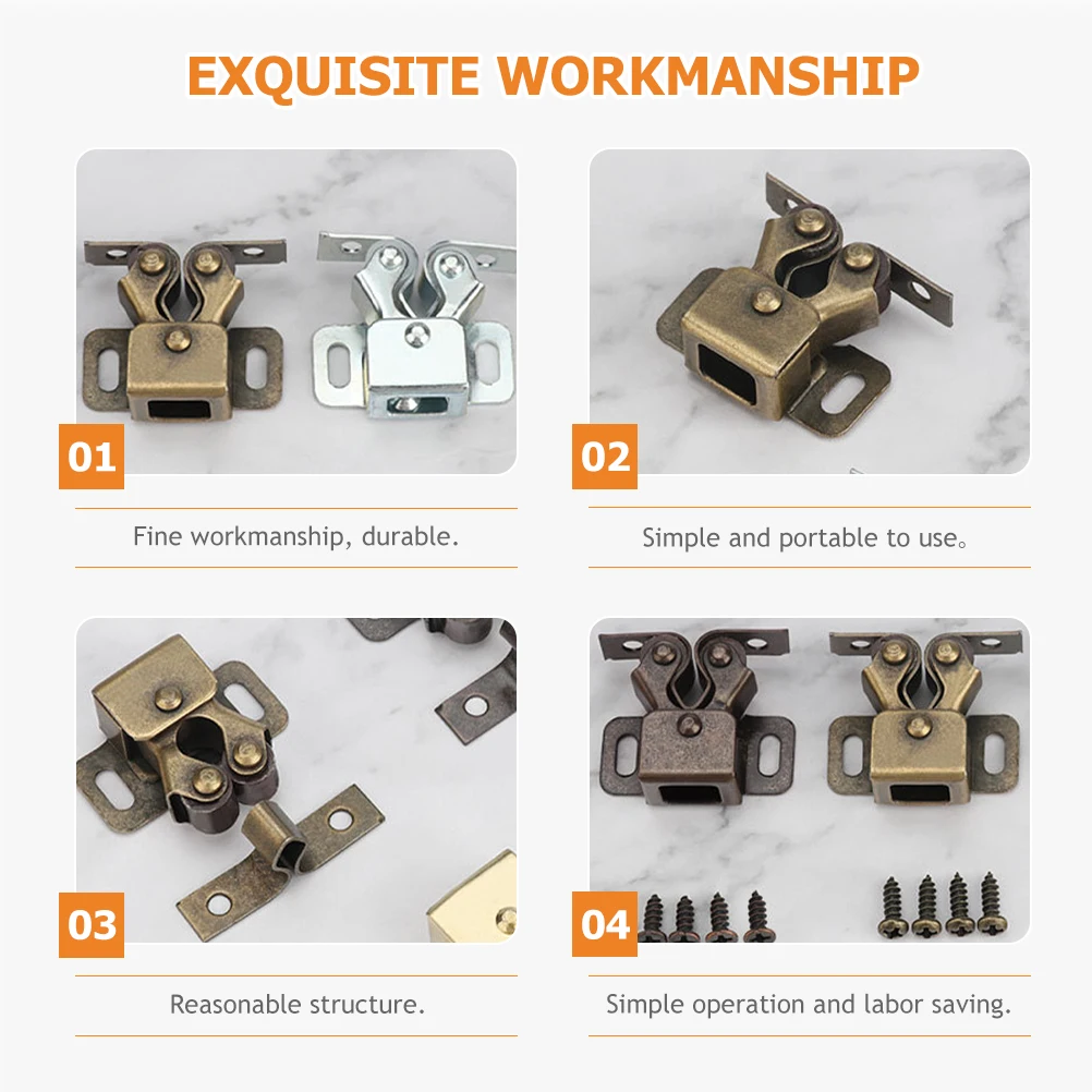 

20pcs Door Clip Cabinet Latches Gentle Closing Double Roller Catch Hardware Cupboard Durable Suitable Wardrobes