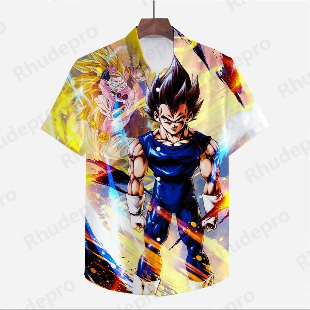 Men's Shirt Anime Clothes Dragon Ball Z Summer Oversized Goku Super Saiya High Quality Vegeta Seaside Trip Short Sleeve Cool