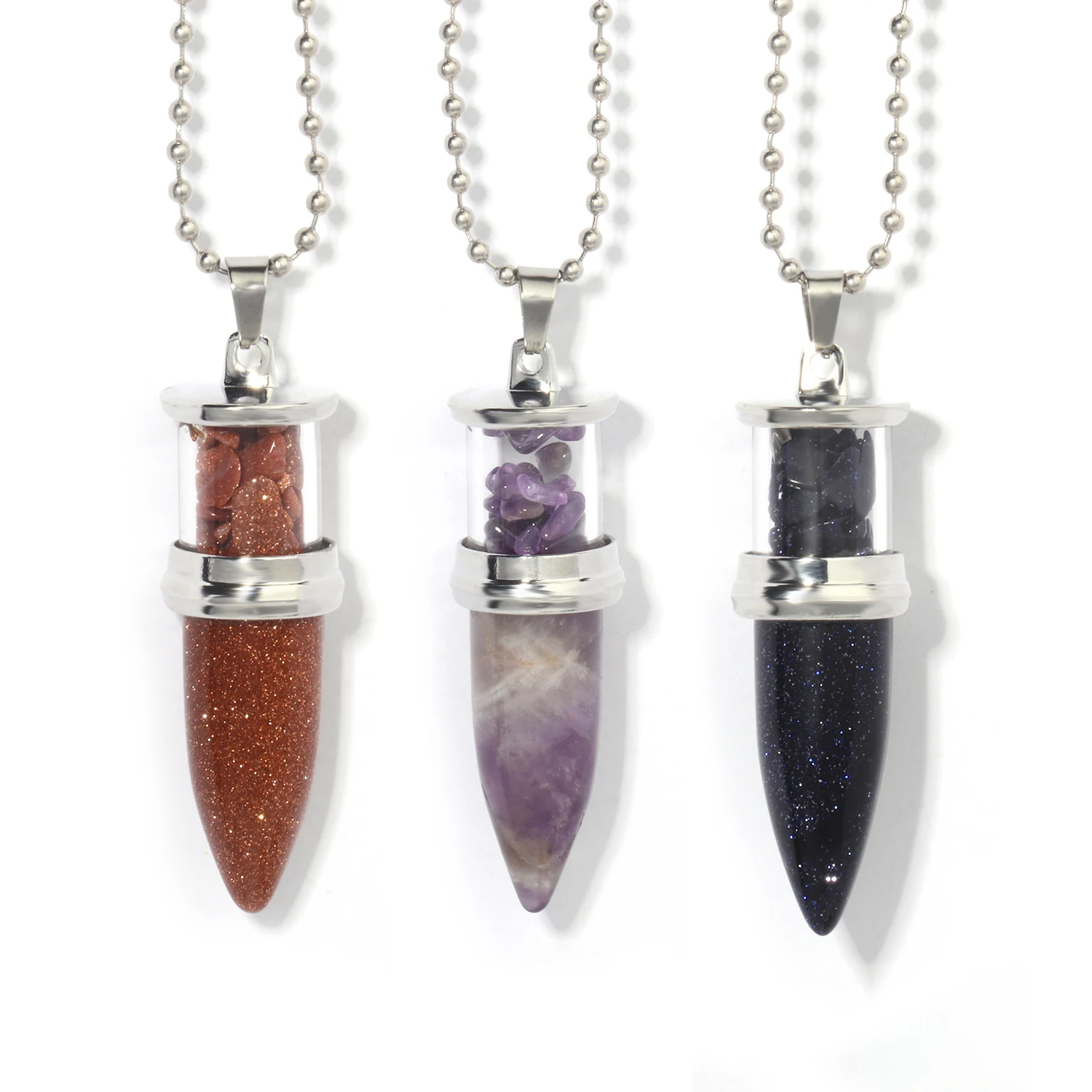 1pcs Natural Reiki Healing Crystal Quartz Stone Beads Cone Pendant Woemn Necklace For jewelry making With Free Chain Display Box