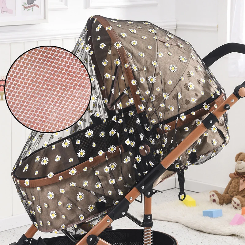 Baby Stroller Mosquito Net Encrypted Car Seat Sun Shade Insect Mesh Net Universal Daisy Pattern Baby Protection Stroller Cover