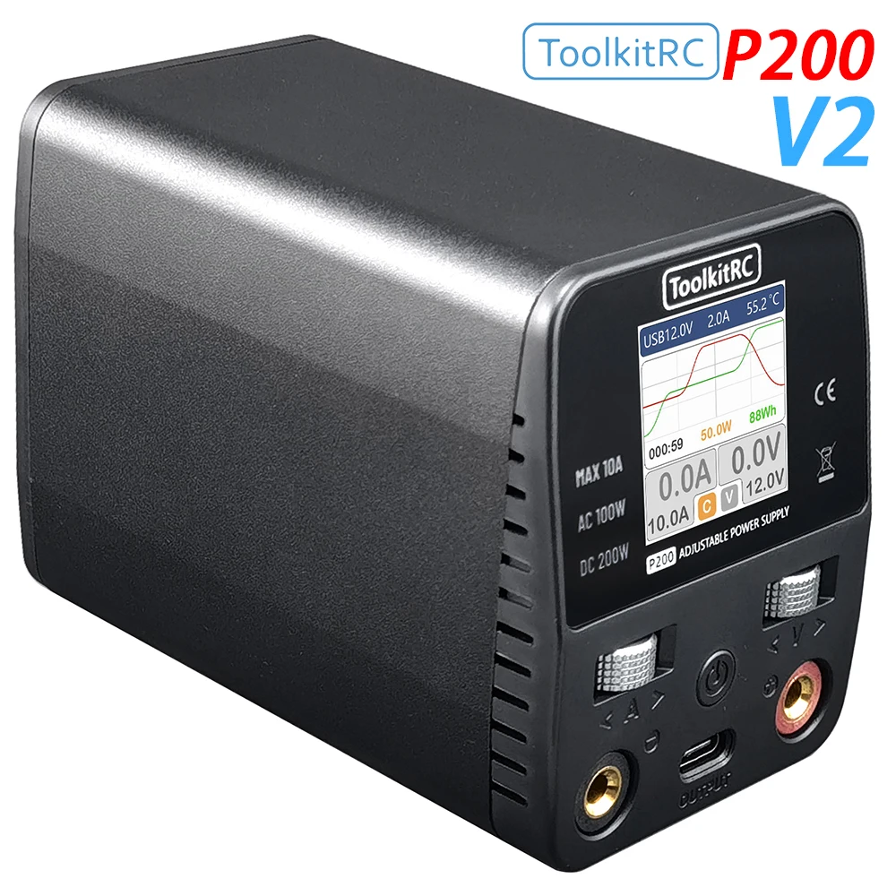 ToolkitRC P200 V2 Einstellbarer Desktop-Netzadapter Ausgang 1-30V AC 100W DC 200W 10A Tybec IPS Geeignetes DC-Ladegerät M6D M7 M8P M9