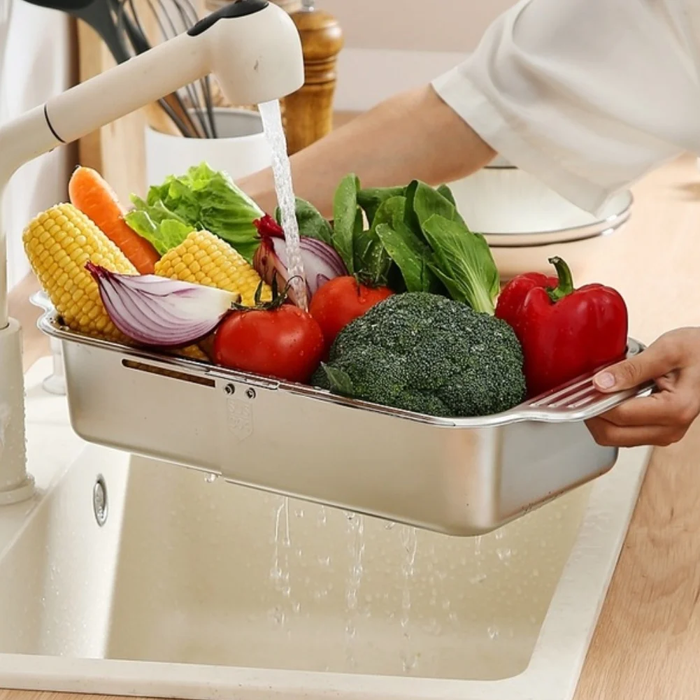 304 SUS304 Stainless Steel Telescopic Drain Basket for Kitchen Sink Collapsible Strainer 47.5x15x6cm and 48x20.6x8cm