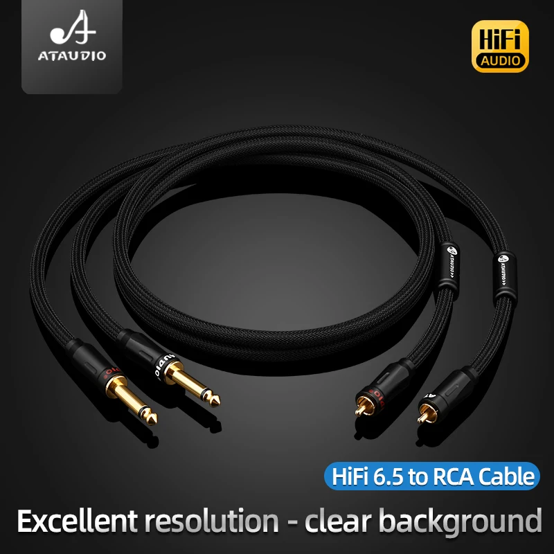 One Pair HiFi 6.5 to RCA Audio Cable 6N OFC for Mixer DVD Amplifier Hi-end Dual 6.5mm Jack to 2RCA Male Cable