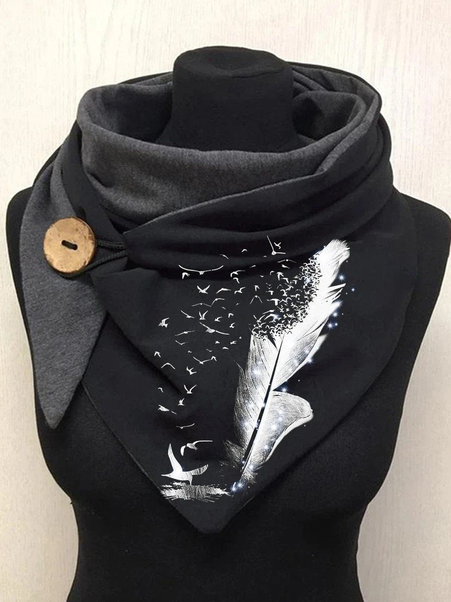 Feather and Bird 3D Print Warm Fleece Casual Scarf And Shawl for Women