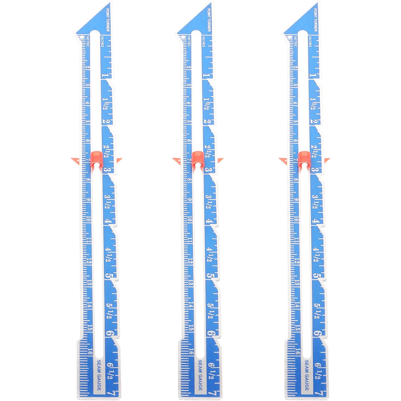 3Pcs Clear Marked Aluminum Quilting Ruler Sewing Gauge for Fabric Measuring Hem Seam Buttonholes Pleats Sliding 1 Inch Mm