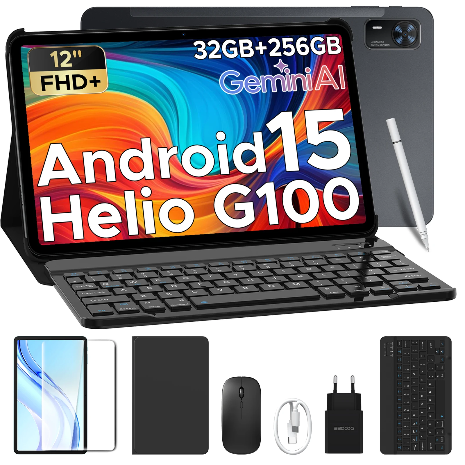 DOOGEE Tab E3+ Tablet 32GB/256GB 12 inch 2K scherm Android 15 Helio G100 8800mAh batterij Gemini AI Smart Pad TabletPC