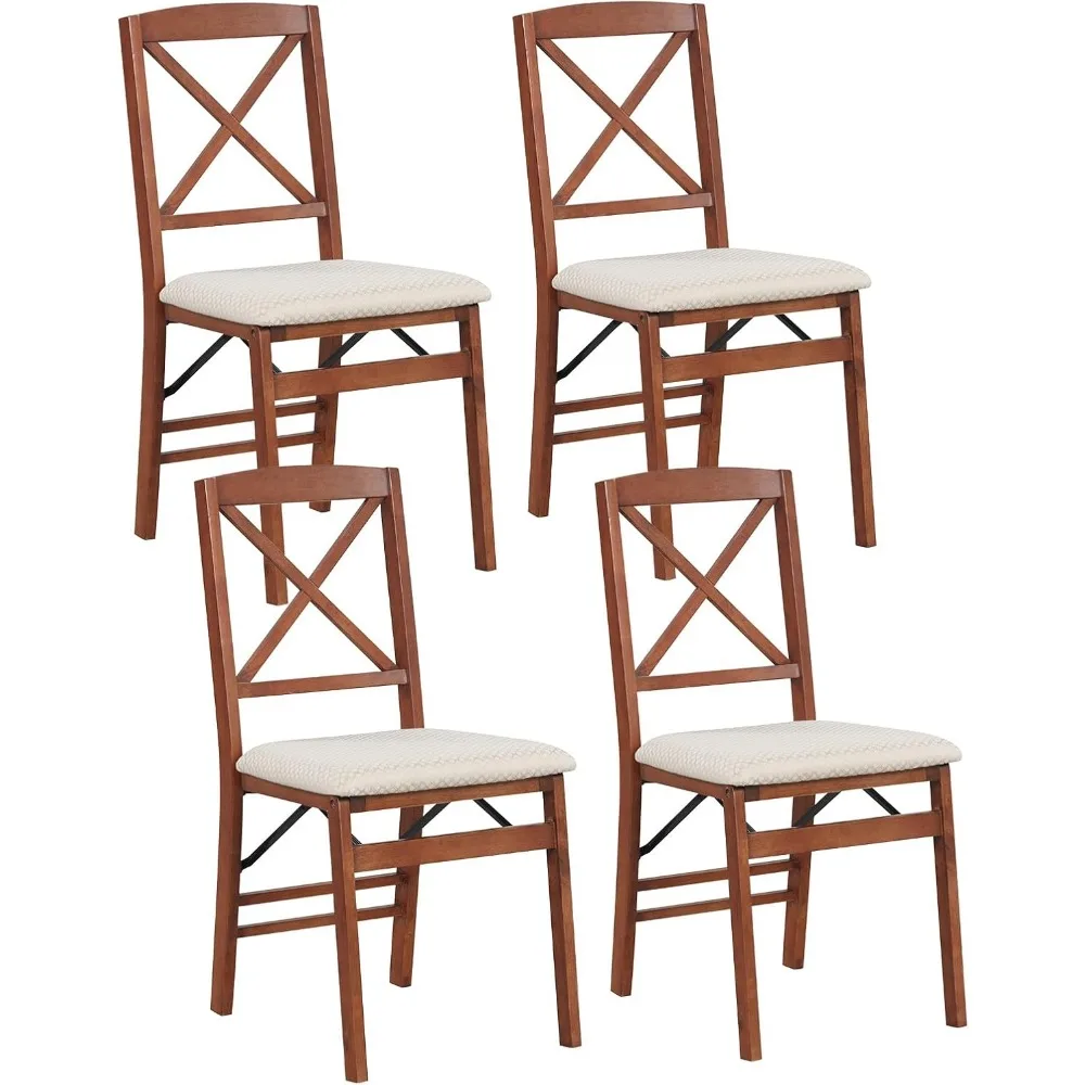 

Folding Dining Chairs Set of 4, Foldable Chairs with Padded Seat & High Backrest, 4 Pack Kitchen Chairs, Wooden Dining C
