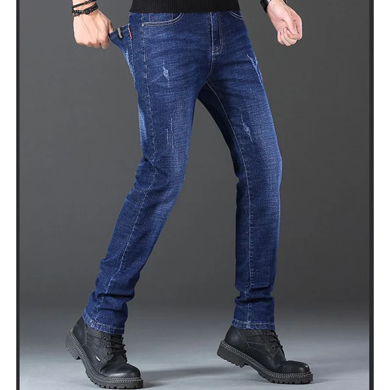 Mode Zakken Met Rits Met Knoop Gewassen Business Jeans Herenkleding 2024 Herfst Winter Nieuwe Losse Effen Kleur Casual Broek