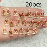 20pcs Enamel Rose Flower Charm for Jewelry Making Earring Pendant Necklace Bracelet Accessories Zinc Alloy Gold Plated