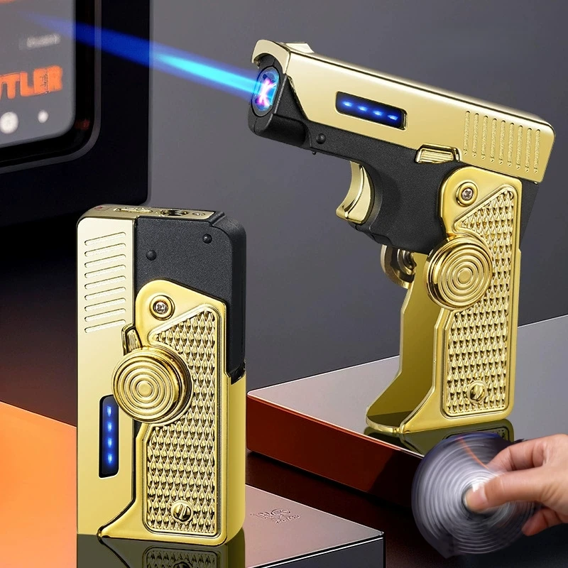 

New Windproof Double Arc USB Folding Gun Inflatable Lighter Outdoor Metal Gas Electric Dual Use Jet Portable Lighter Men's Gift