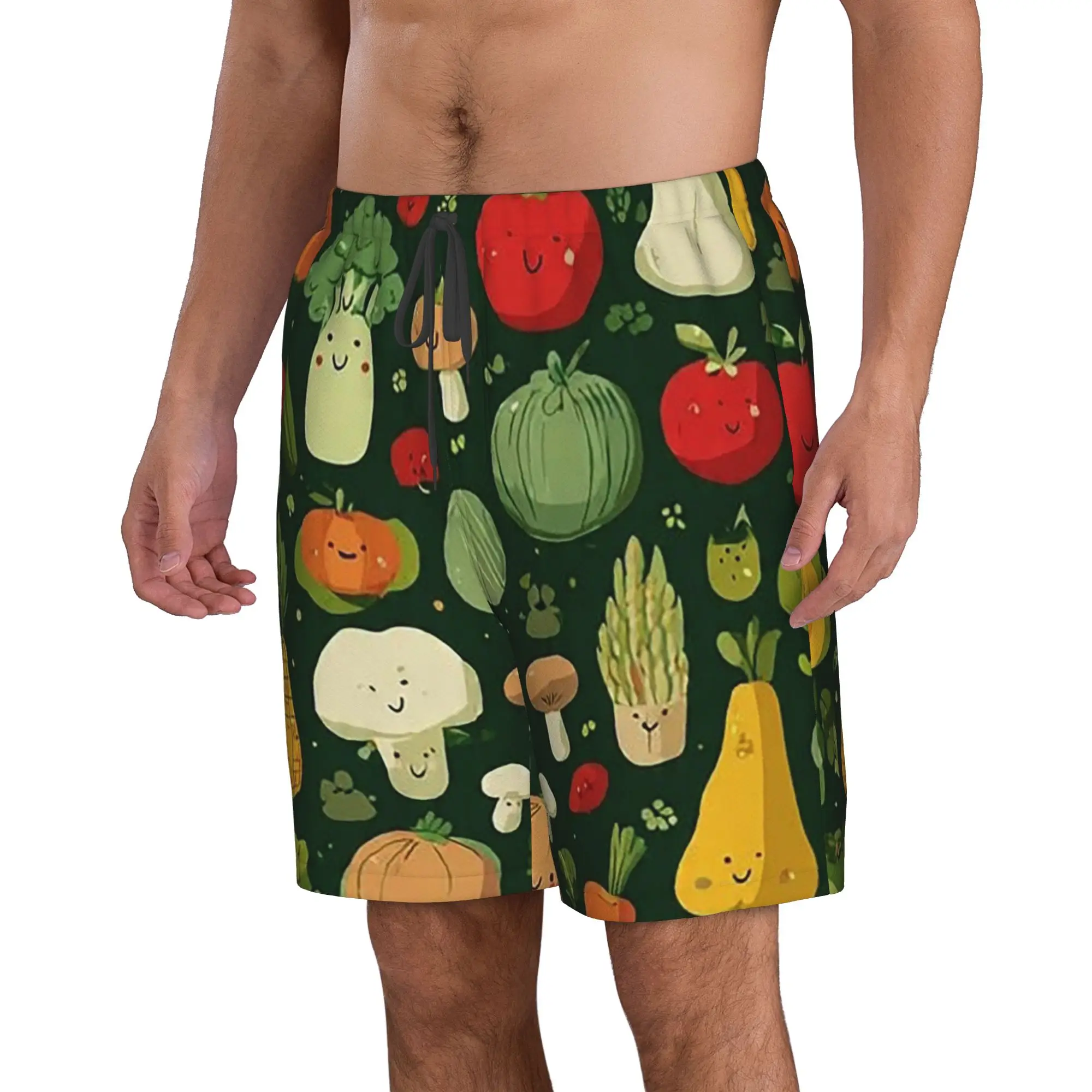 Cartoon Fitness Vegetable Pattern Trunks Beach Board Shorts Casual Quick Dry Swimming Summer Men Pants