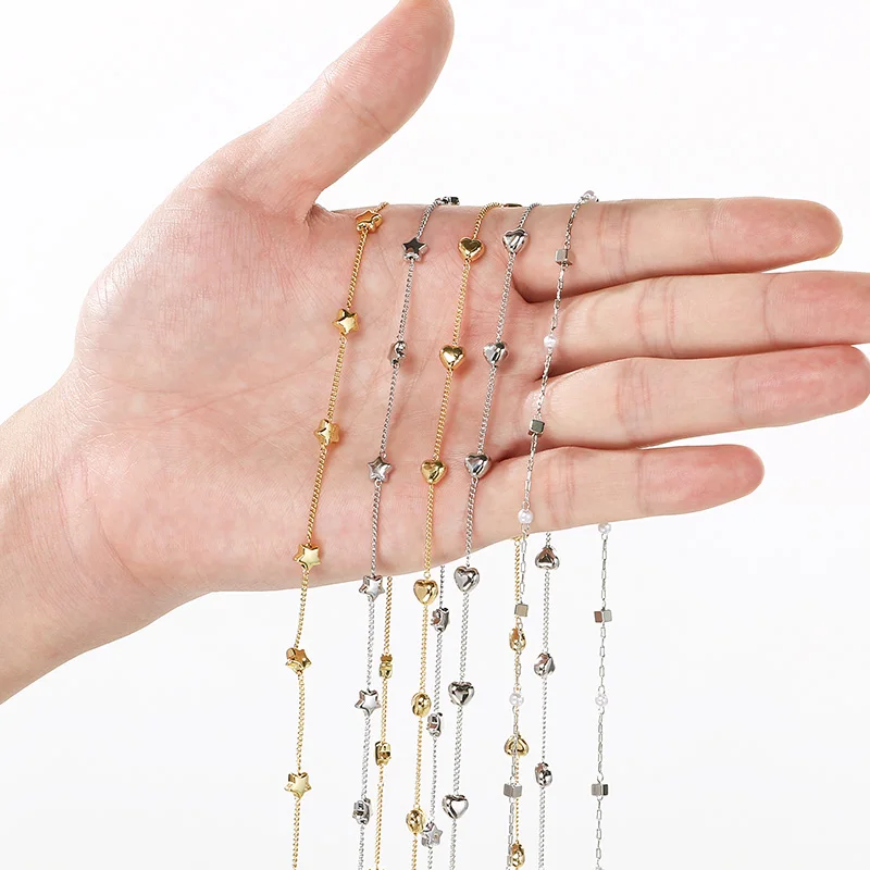 

HAOYI 1-метровая цепочка O-образной формы золотого цвета с элементами в виде звезд, квадратов и сердец, из нержавеющей стали, для сборки ювелирных изделий