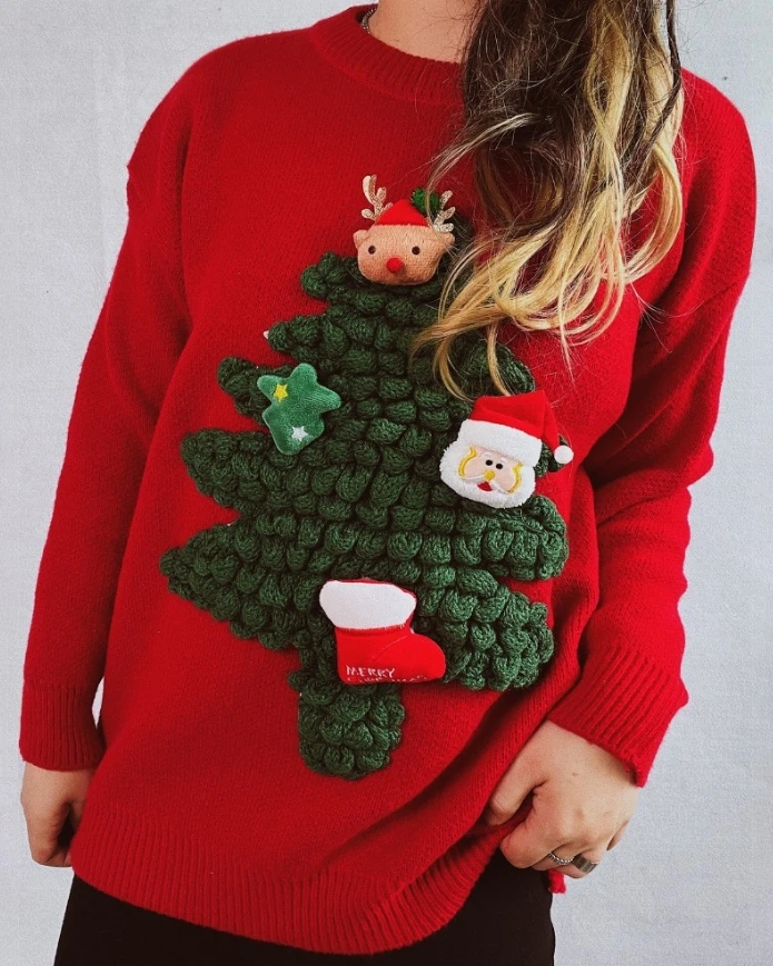 

Women's Sweater 2025 Spring New Fashion Santa Elk Pattern Round Neck Long Sleeve Casual Daily Pullover Christmas Knit Sweater