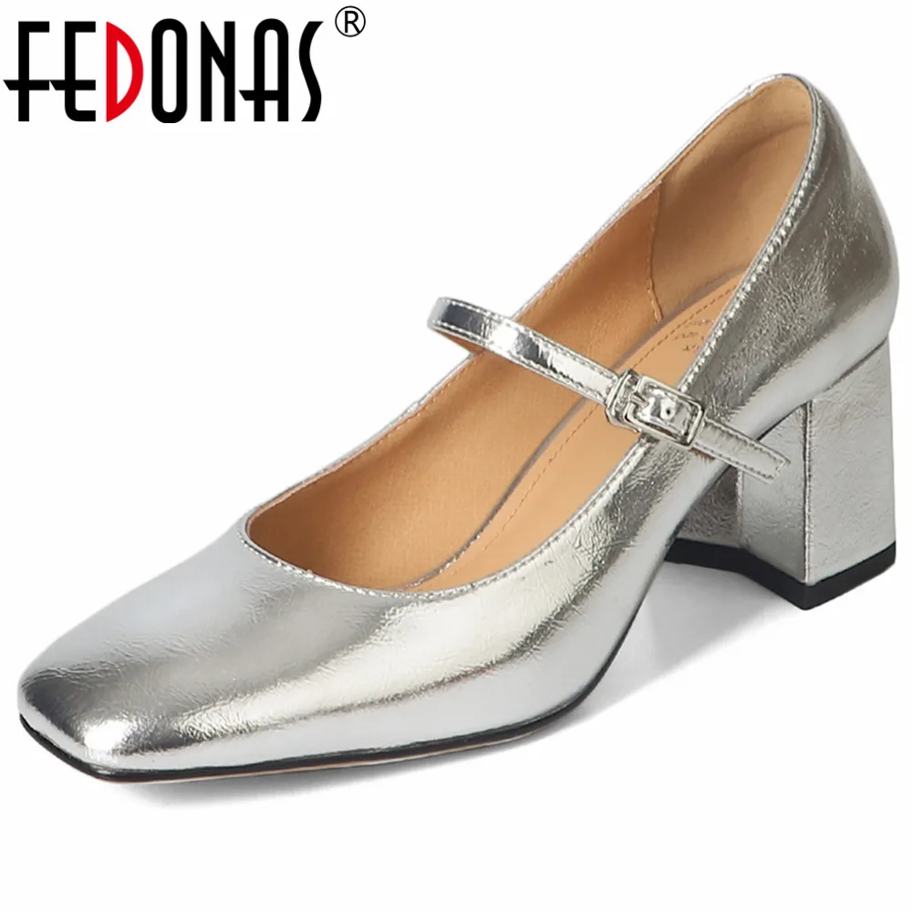 FEDONAS Thick High Heels Women Pumps Spring Summer Genuine Leather Mary Janes Shoes Woman Elegant Buckle Strap Office Lady 2024