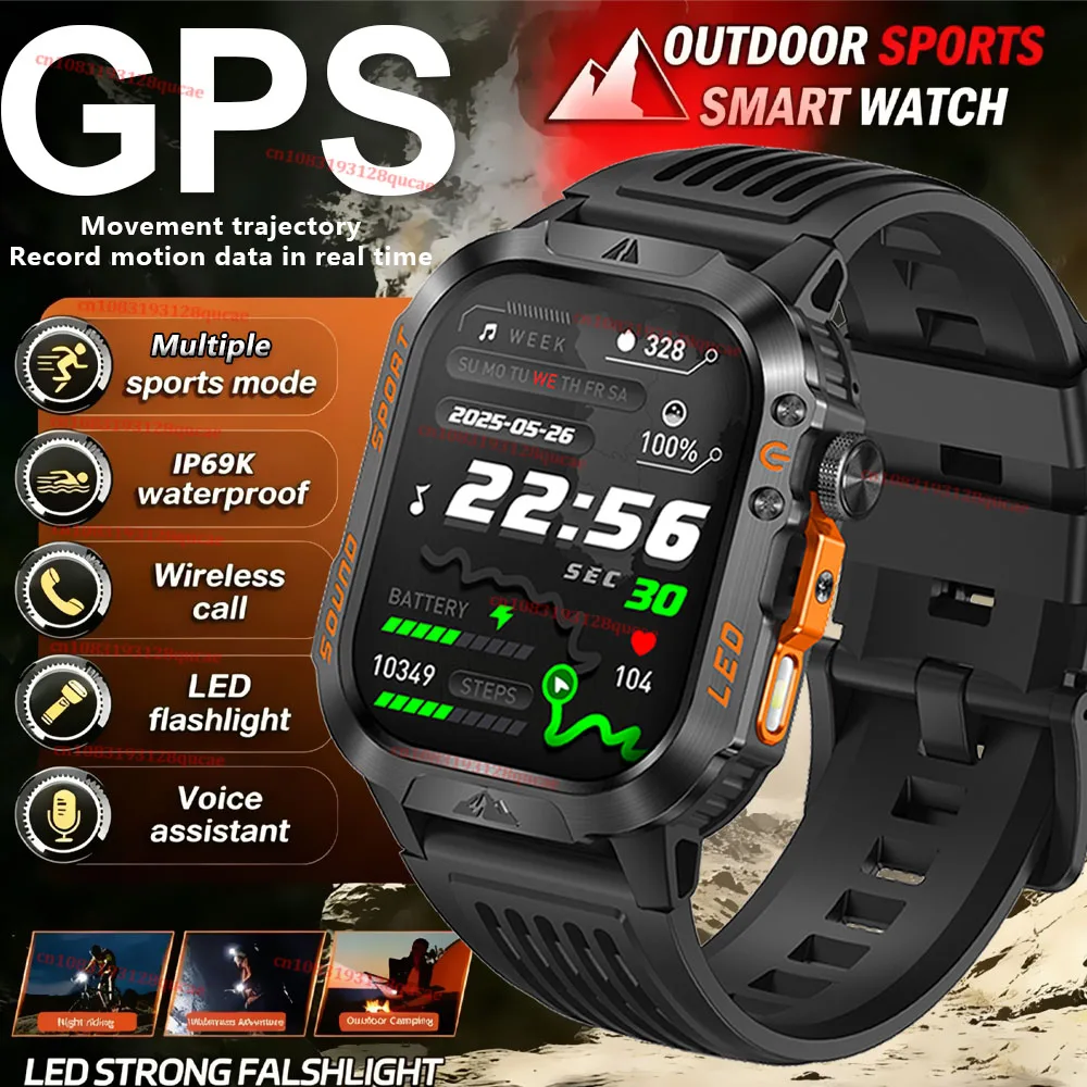 2026 Neue Militärische Smartwatch für Herren GPS Taschenlampe 3ATM Wasserdichte Uhr Bluetooth-Anrufe 100+ Sportarten Outdoor Smartwatch Hw12