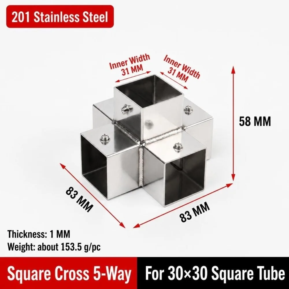 20mm 30mm Square Tube Connector Right Angle Heavy Duty Metal Tube Fitting Two/Three/Four/Five-Way Quick Connect