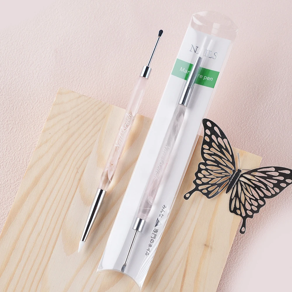 Silikon Nail art Carving Stift Doppel Kopf 3D Blume Malerei Holzgriff Gel Polnisch Modellierung Malerei Design Verlängerung Pinsel