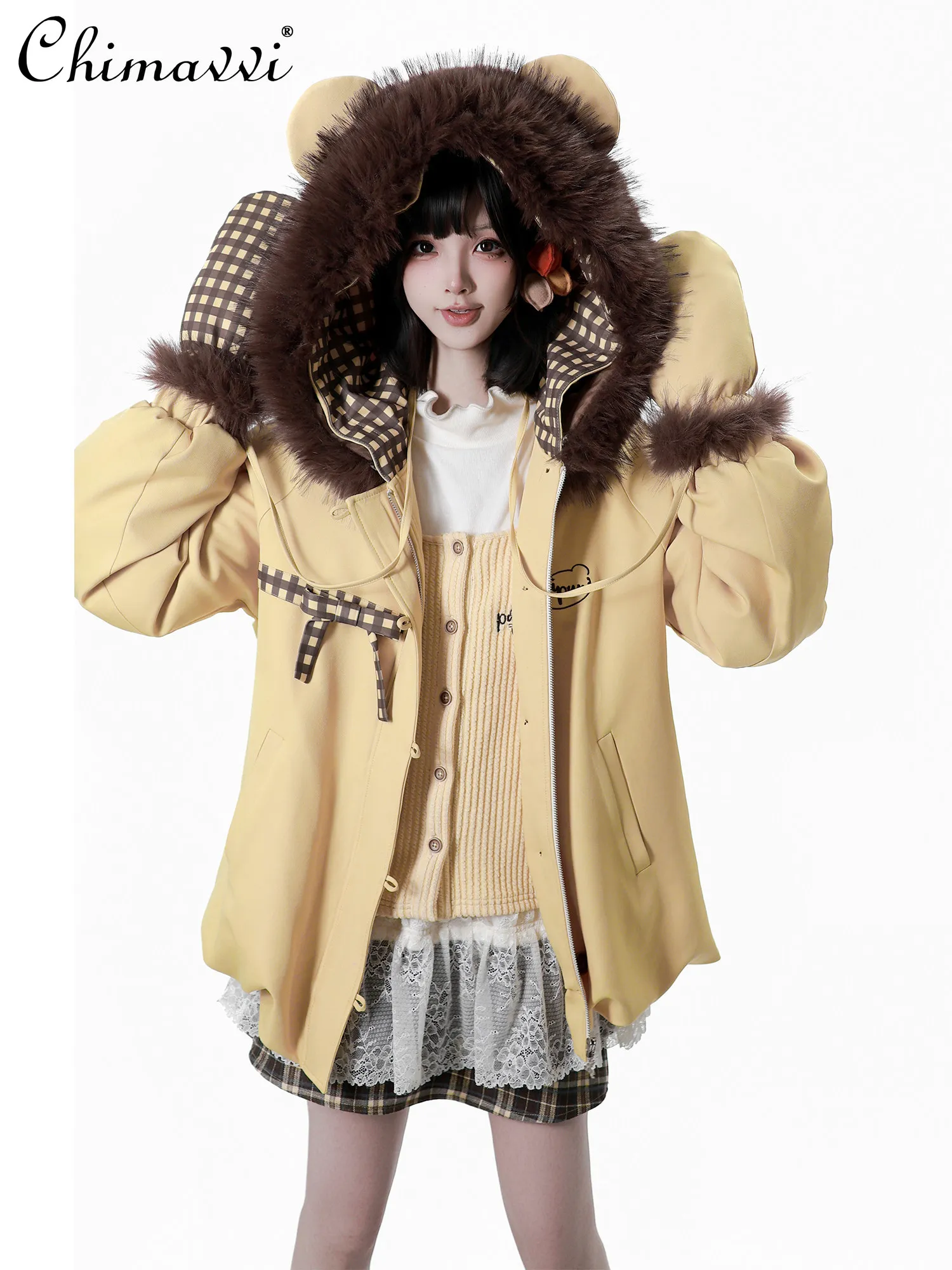 일본 스타일 귀여운 소녀 긴 소매 후드 퍼프 코튼 재킷 슬림 플레어 팬츠 겨울 신상 달콤한 여성 학생 긴 바지 세트