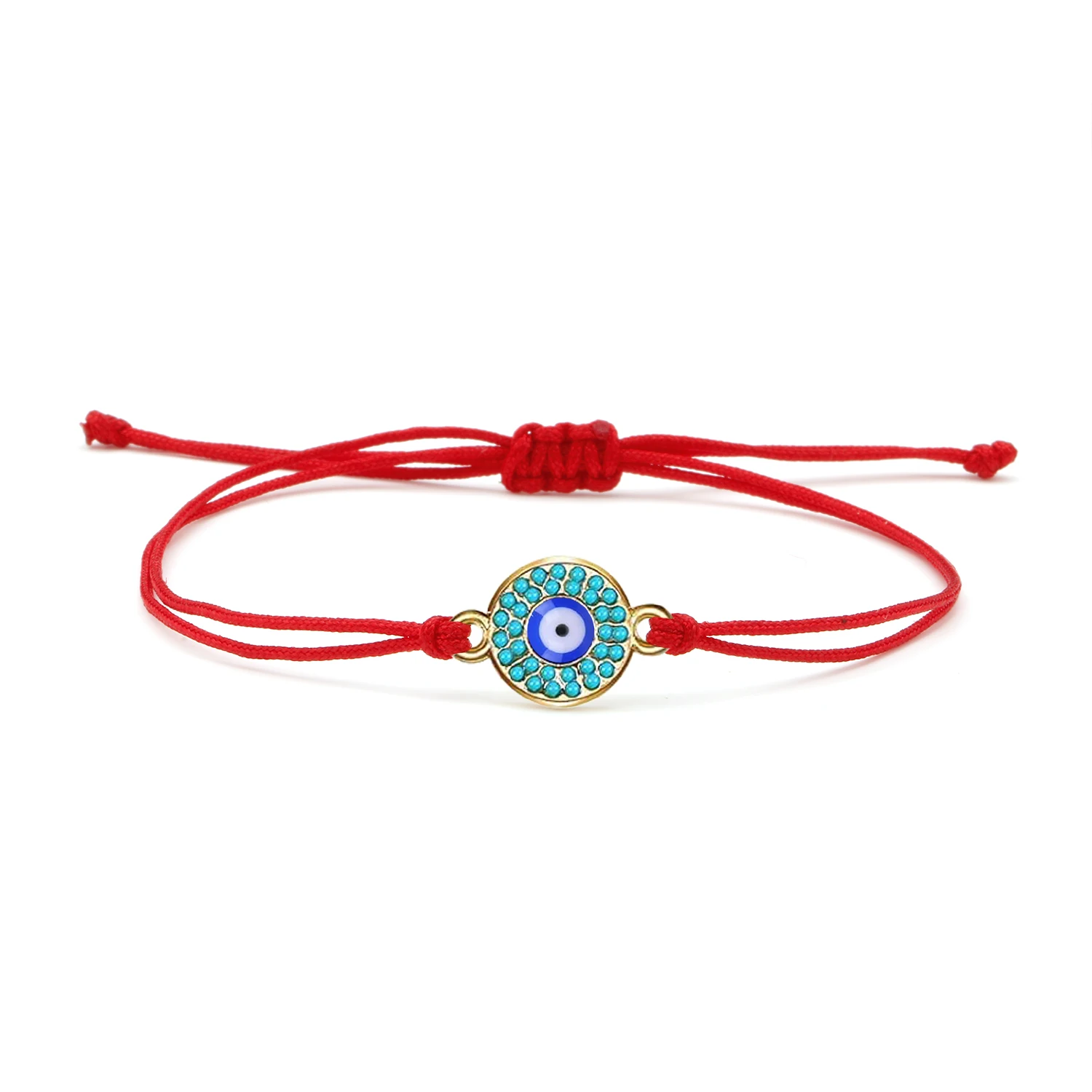 Zinc Alloy Round Turkish Nazar Evil Eye Charm Bracelet Women New Fashion Blue Stones Red String Handmade Adjustable Jewelry Gift