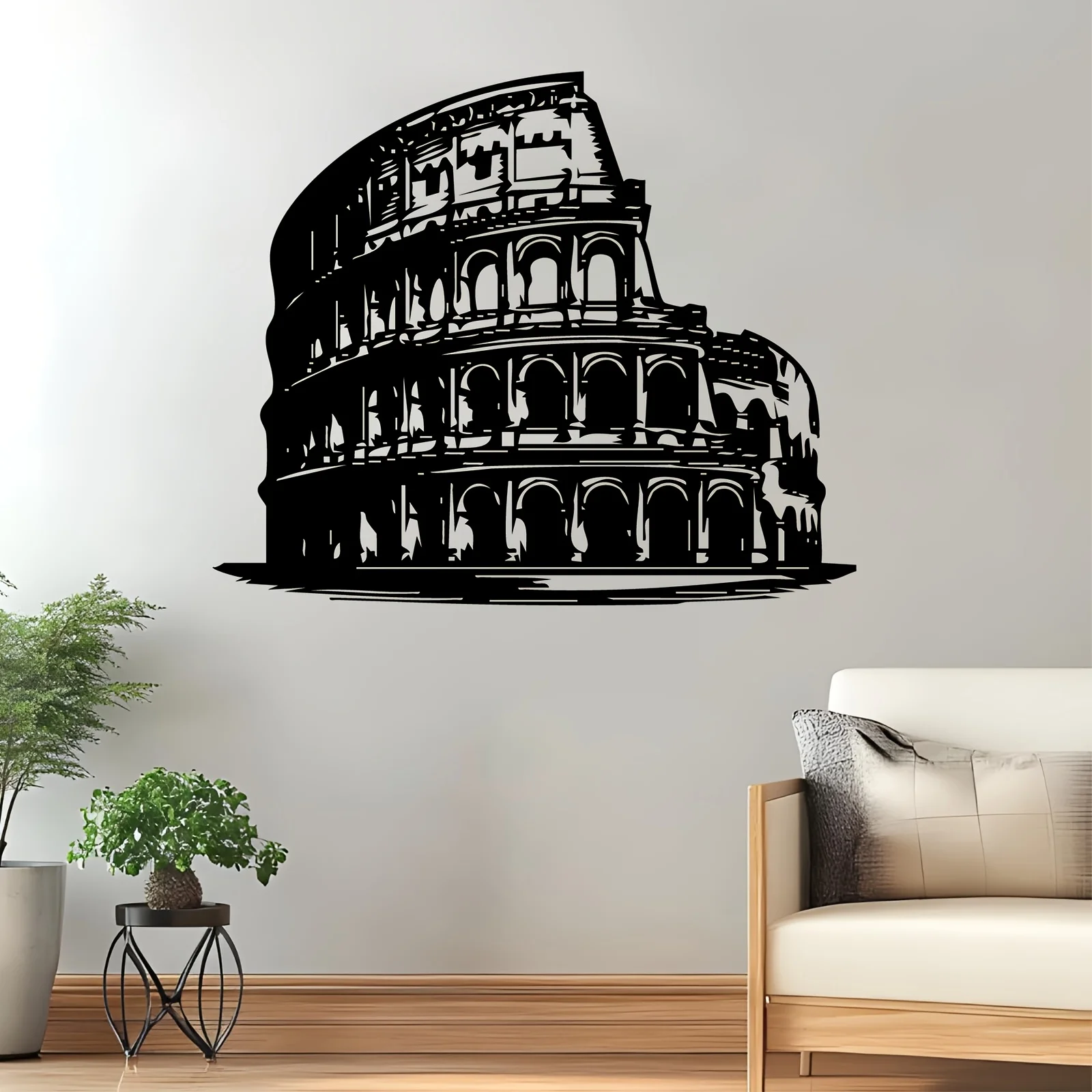 Colosseum Rome Italy Metal Wall Art,2D Flat Laser‑Cut Silhouette,Rust‑Resistant Iron Wall Mural,Living Room Garden Fence