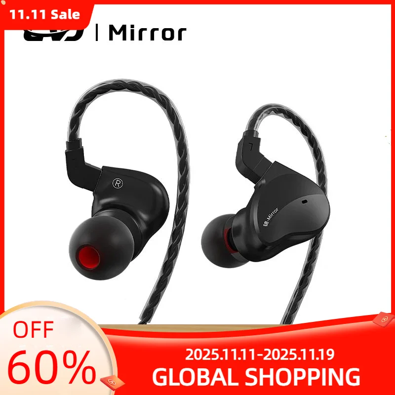 

CVJ Mirror2BA+1DD Hybrid Drive Earphone 6 Units In Ear Earbuds Noise Reduction IEM Headphones HiFi Monitor Headset