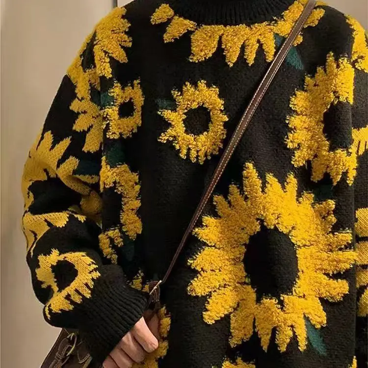 

Trendy Oversized Fce Lined Lazy Knitted Sweater Women's Base Layer Top INS Autumn Winter New Sle Casual Comfortable Poly...