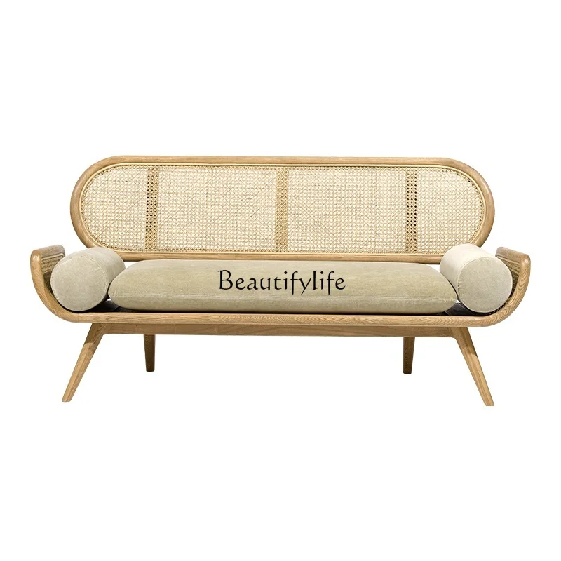 

*Rattan sofa simple modern small apartment Nordic bed and breakfast solid wood three