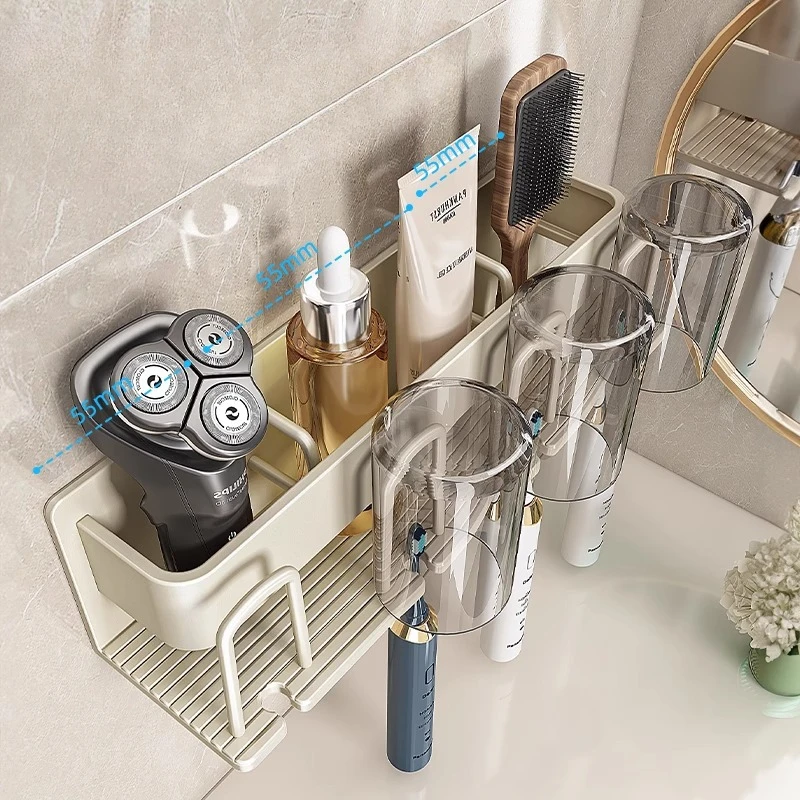 Toothbrush Holder Wall-mounted Gargle Cup Storage Electric Razor Shaver Shelf Batchroom Toiletries Organization Toothbrush Rack