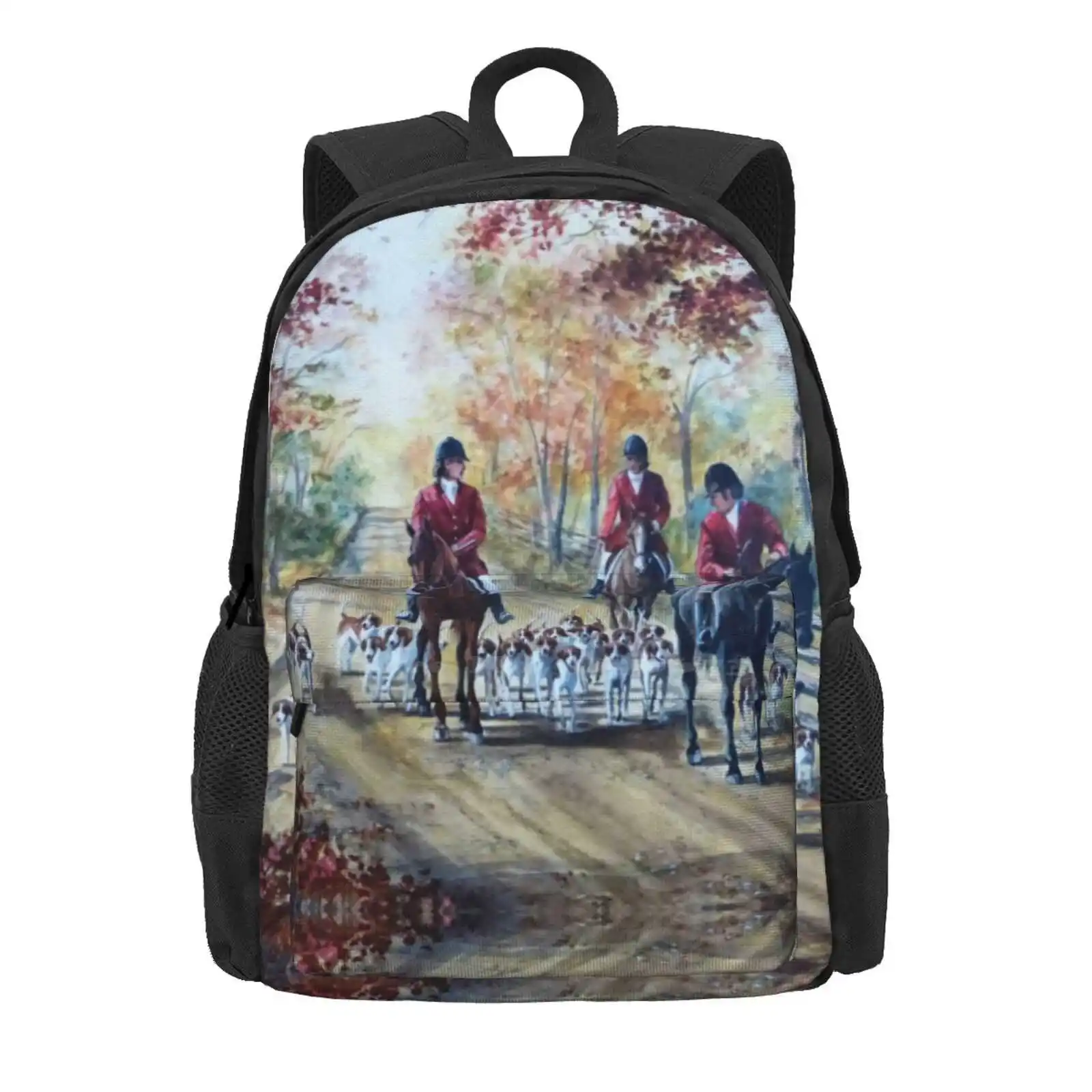 Autumn Hounds And Horses Hot Sale Schoolbag Backpack Fashion Bags Horses Hounds Riders Fall Autumn Equestrian Fox Hunting