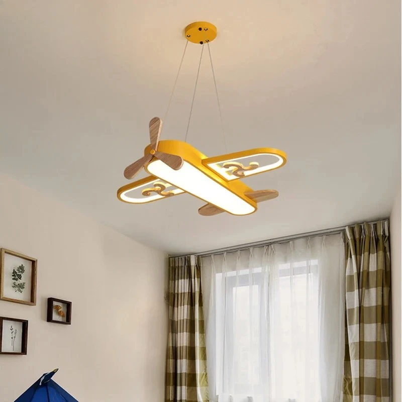 Aircraft light pink yellow blue aircraft chandelier wood metal candlestick bedroom hanging ceiling light