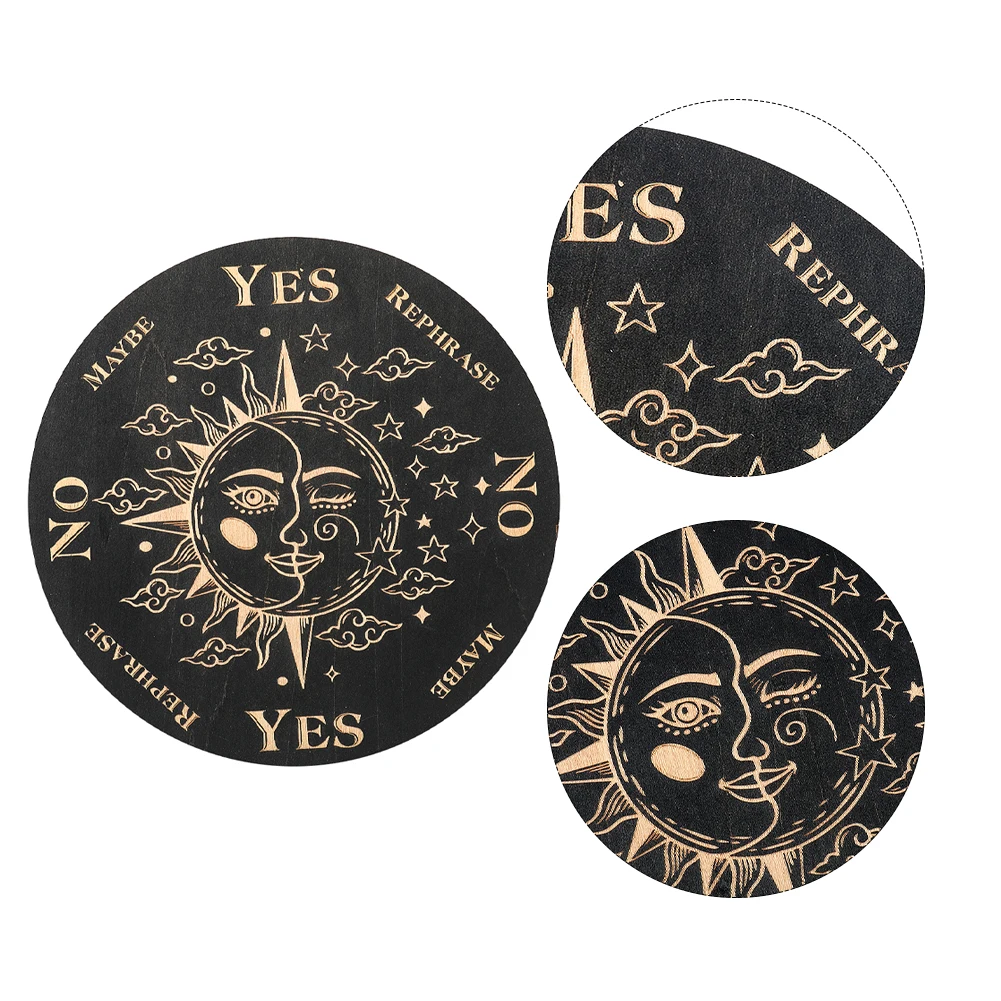 Wooden Divination Pendulum Board Star Sun Moon Pattern Decorative Display Board for Meditation Tabletop Games Home Decor