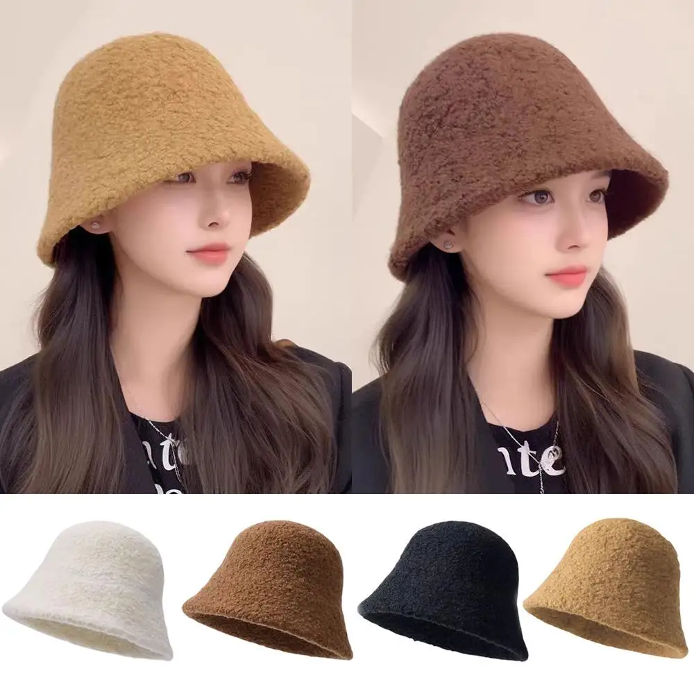 

Women's Winter Hat Fisherman Cap Plush Basin Hat Panama Hats Korean Style Warm Bucket Caps Fashion Outdoor Bonnet Beanie