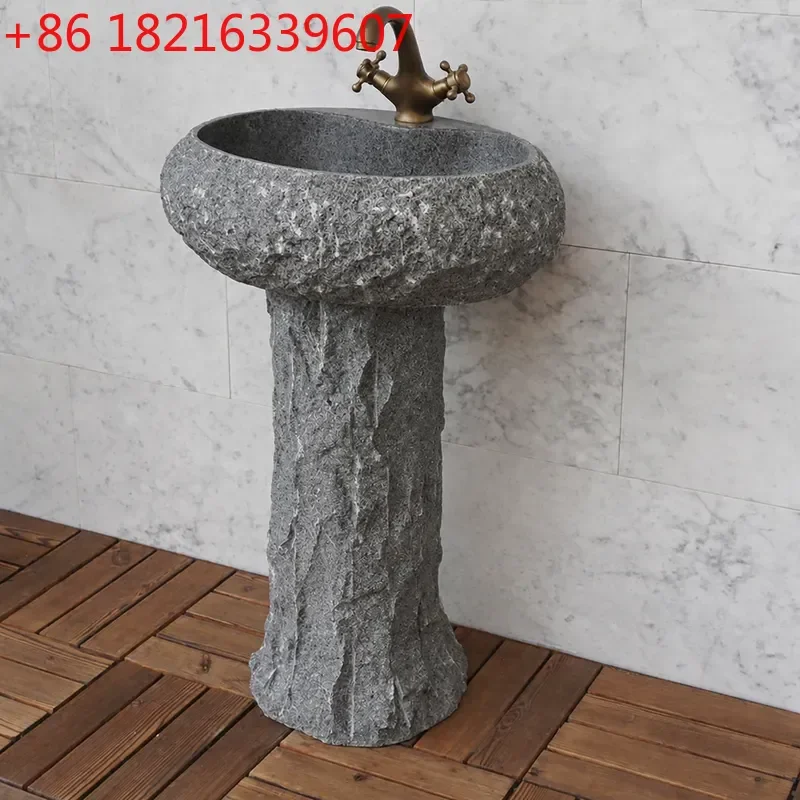 YAO Stone Column Basin Floor Standing Washbasin for Bathroom Outdoor Balcony Courtyard Artistic Stone Sink Household Use