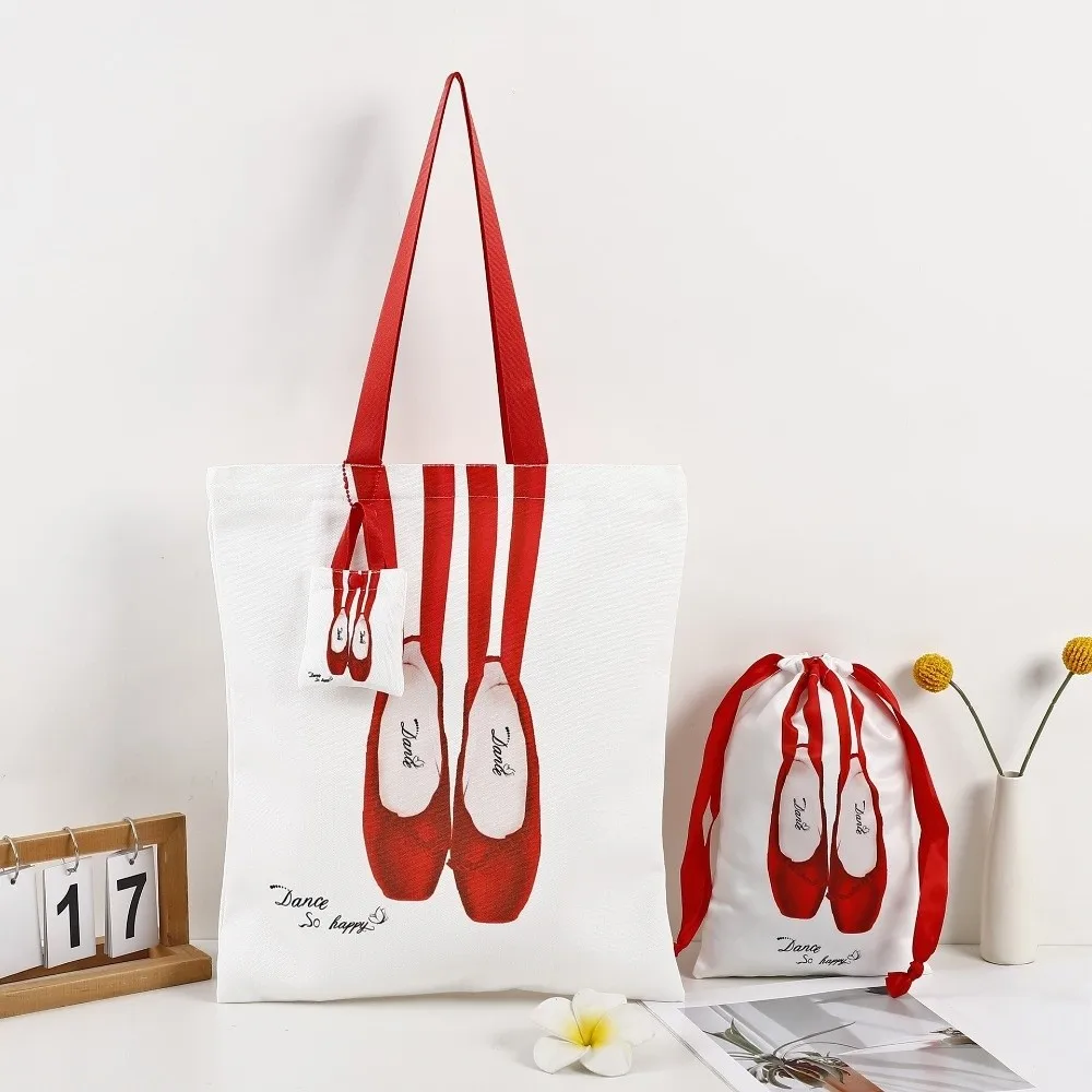 

Портативная парусиновая балетная сумка на плечо, большая вместительная обувь в корейском стиле с носком, сумка на шнурке, милая повседневная мини-сумка с подвеской для путешествий