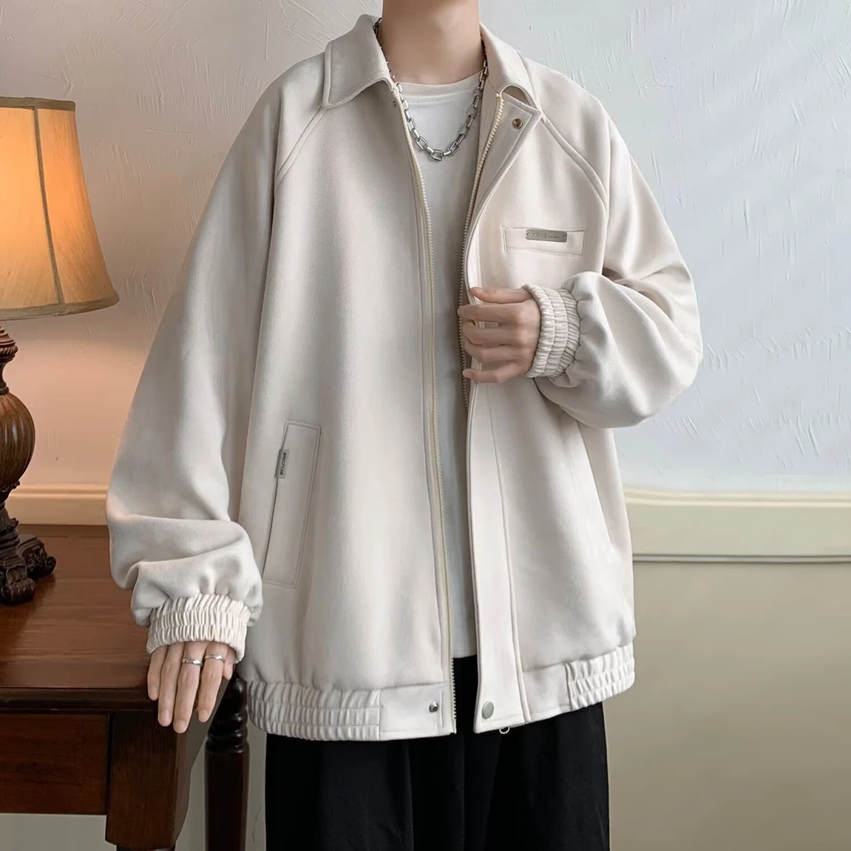 

Loose Fit Suede Jaet Collared Outerwear for Men Trendy Youth Autumn Winter New Sle Faionable Outerwear Top for Men