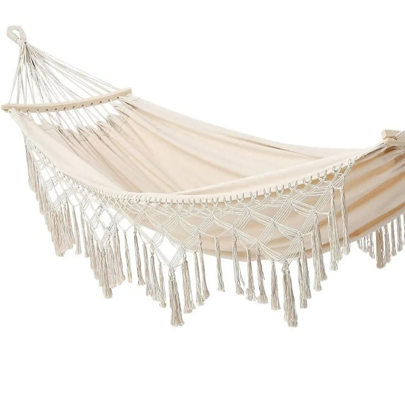 

Bohemian Tassel Curved Bar Hammock Portable Outdoor Camping for Indoor Relaxation Garden Patio Travel Hiking Leisure Swing Bed