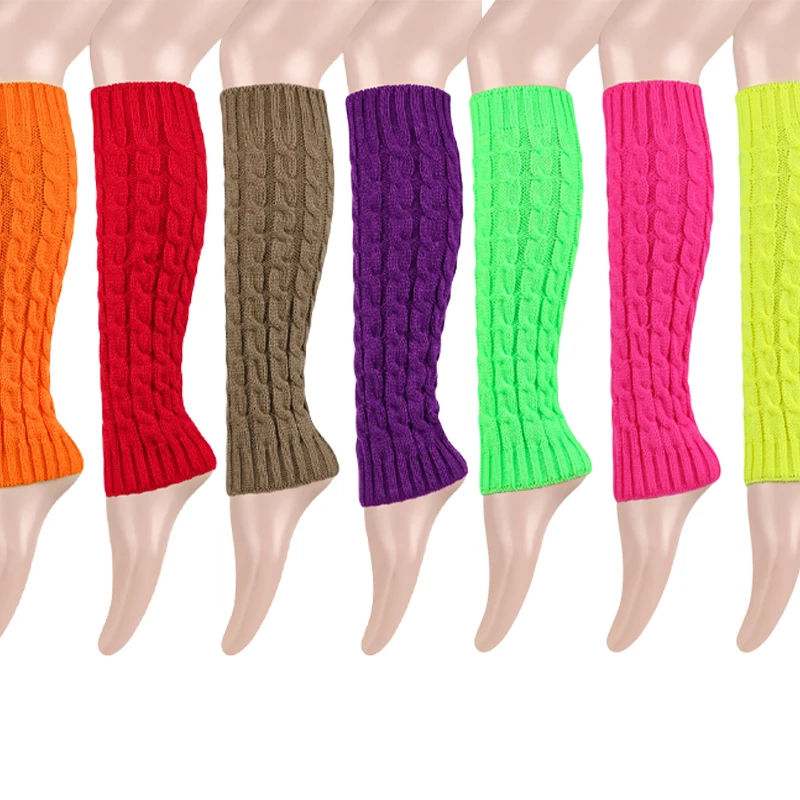Women\'s Winter Warm Acrylic Cable Knit Leg Warmers 40cm Length Neon Colored Boot Cuffs for Fashion And Protection