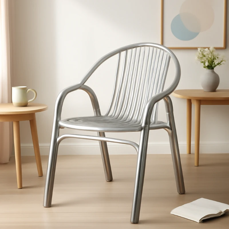 

Thick 304 Stainless Steel Backrest Chair Home Leisure Outdoor Terrace Dining Room Kitchen Living Room Armchair Seat