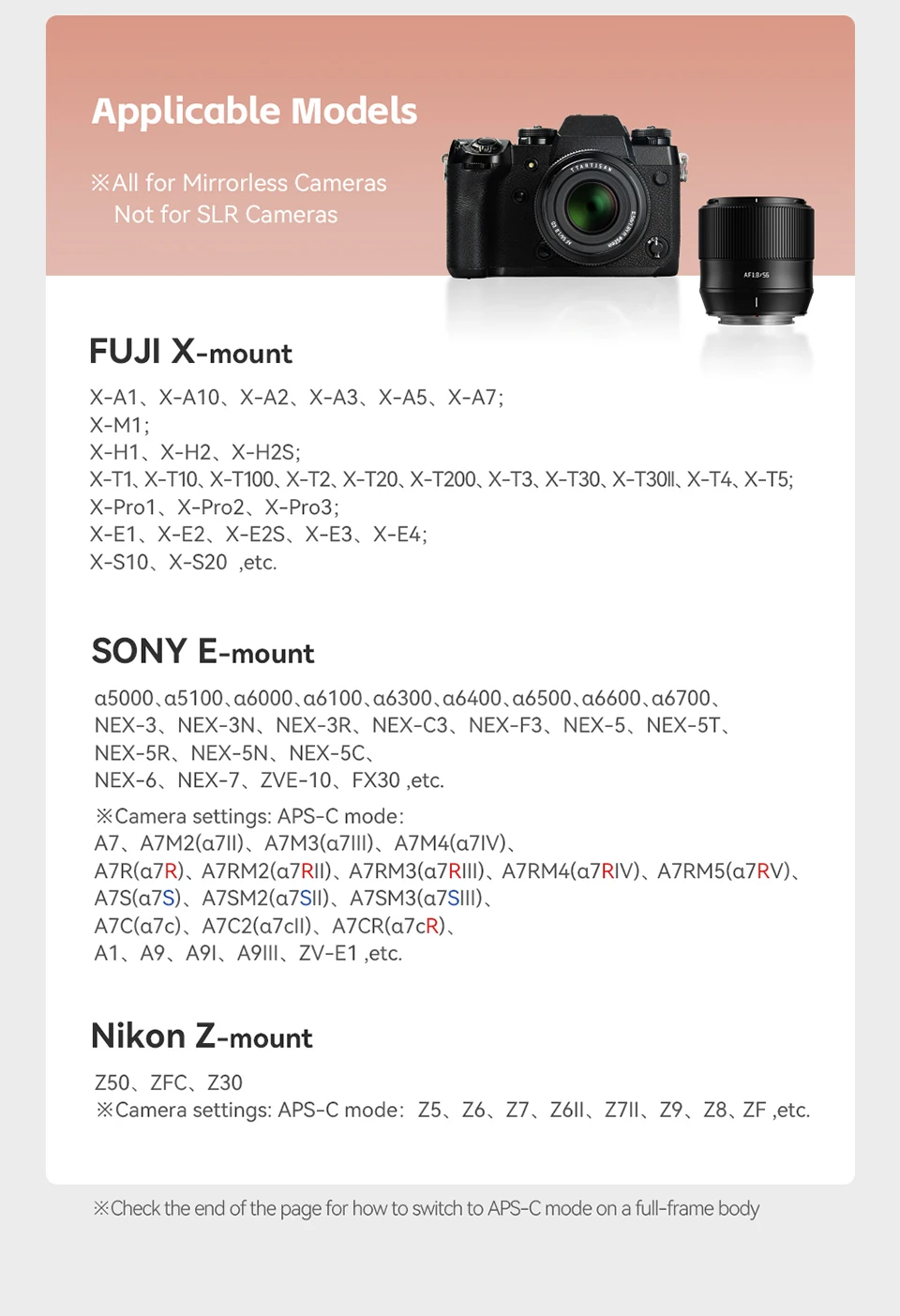 TTArtisan AF 56mm F1.8 Große Blendenöffnung Kameraobjektiv für Porträtfotografie mit Sony E Fujifilm XF Nikon Z Anschluss ZV-E10 A7R III – Detail 5