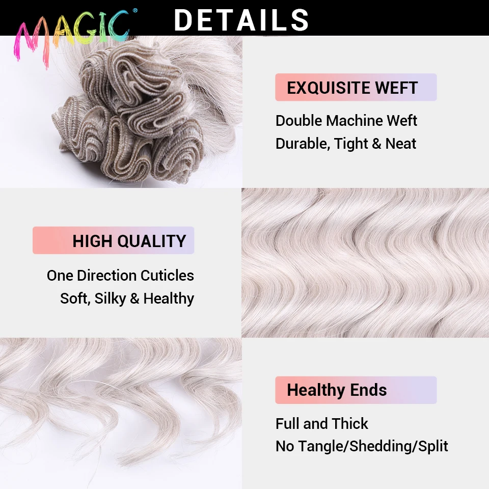 Magic Hair Extensions Synthetic Hair Weave 24Inch 6pcs Deep Wave Ponytail Hair Bundles  Ombre Brown High Temperature Fiber