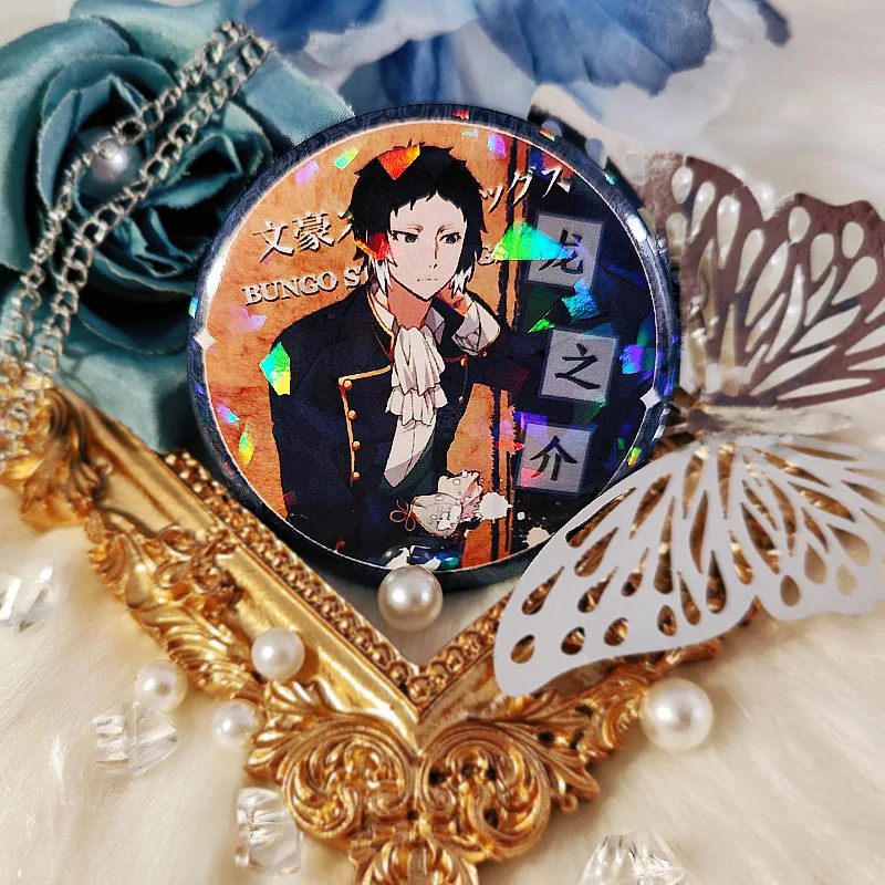 58mm/ Laser Tinplate Dazai Osamu Beautifully Printed Ryunosuke Akutagawa Formal Suit Series Light and Colorful Pin Badge