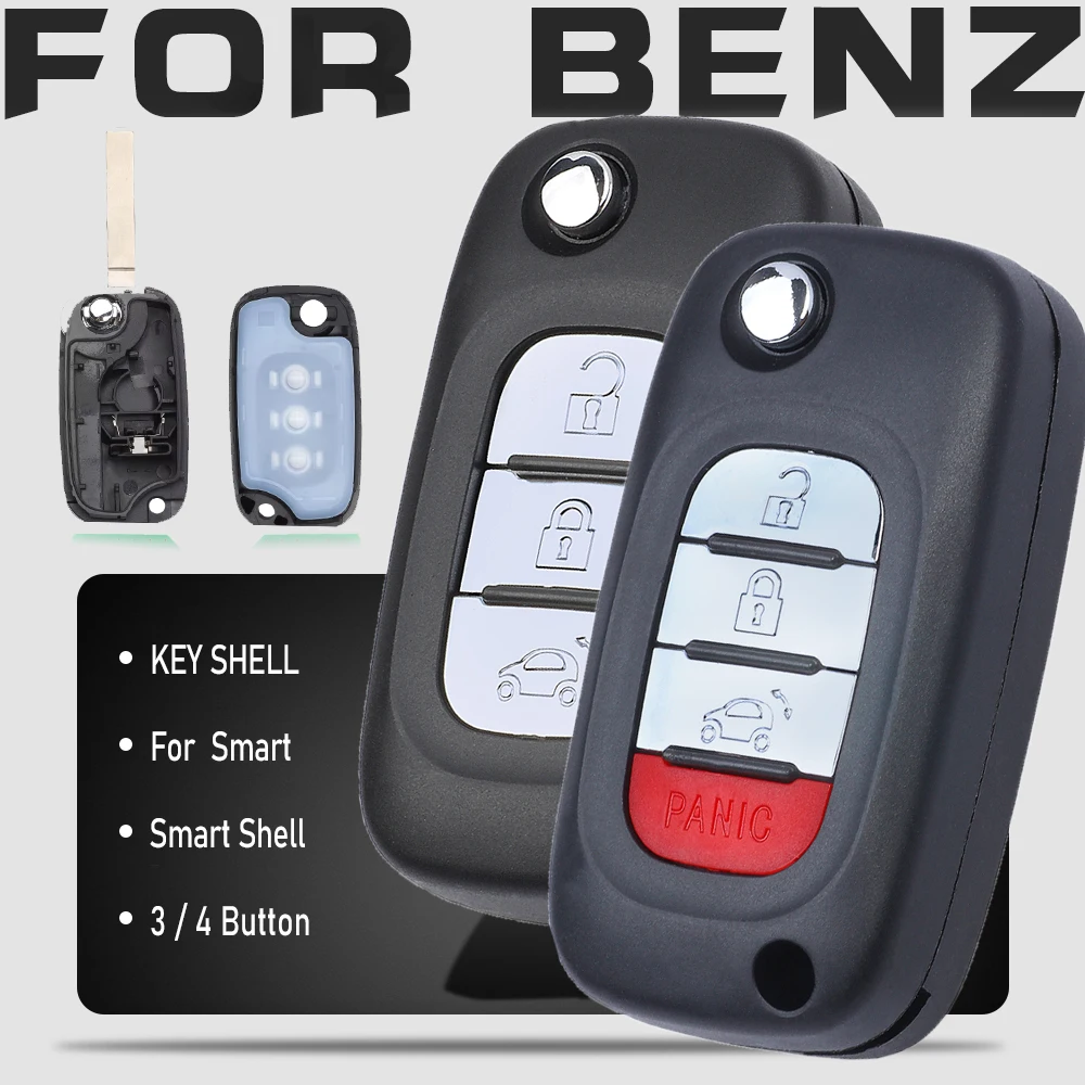 KEYECU for Mercedes Benz Smart Fortwo 453 Forfour 2015 2016 2017 3/4 Buttons Folding Key Remote Car Key Shell Case Cover Fob