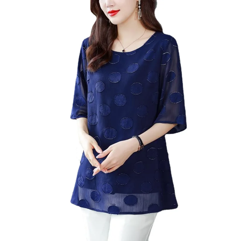 L-3XL Baggy Dresses 2024 Women European Fashion Elegant Office Lady Dot Casual Tunic Belly Peplum Tops & Blouses LJ210