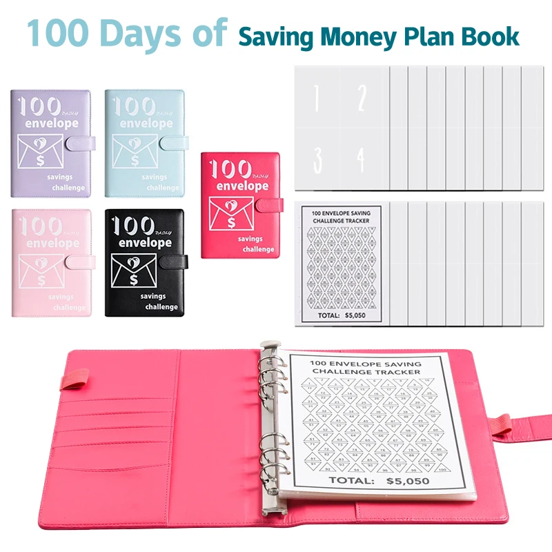 Envelope Saving Money Challenge, Notebook Binder, Caixa Organizador Orçamento, Jogo de dinheiro, 100 dias, 100 dias